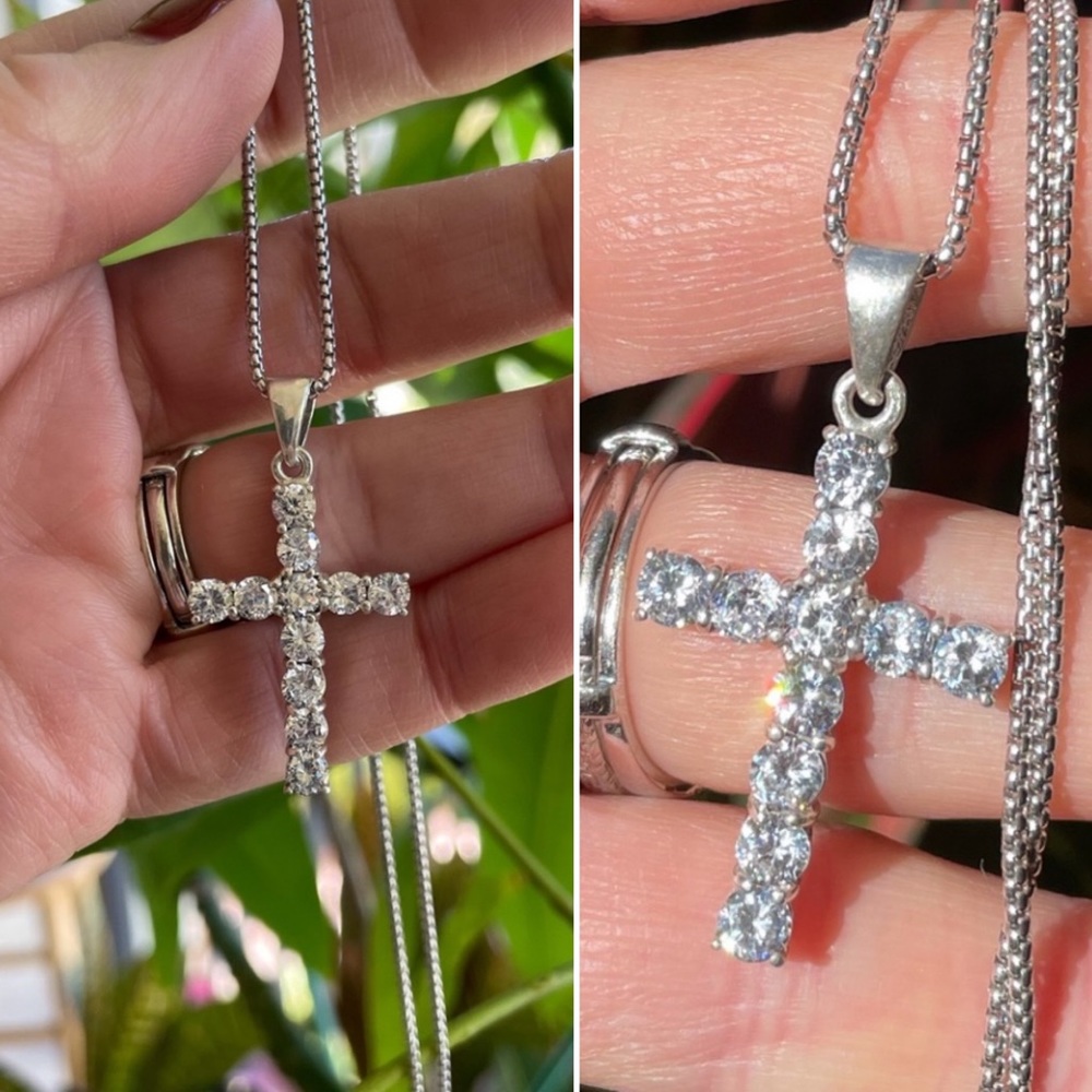 Sterling Silver CZ Cross Chain - Picture 12 of 14